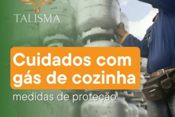Cuidados com gás de cozinha, medidas de proteção 15 Imagem de um homem empilhando botijões de gás butano. Ao lado, há o texto “Cuidados com gás de cozinha, medidas de proteção".